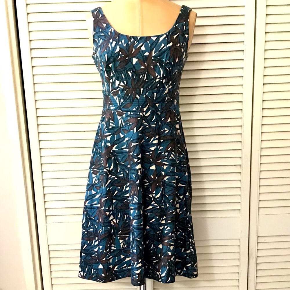 Donna Ricco New York Womens Sleeveless Dress 4P Blue Brown Floral Party A-line